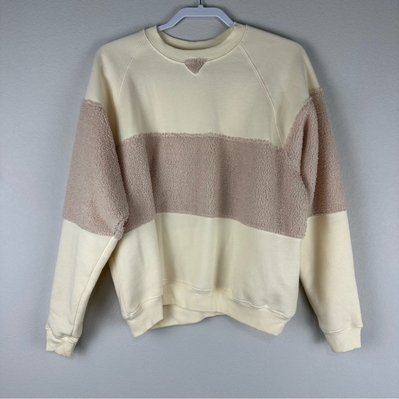 Donni. Beige Tan Eco-Fleece Sherpa Long Sleeve Crew Pullover Sweatshirt Medium - Picture 1 of 5